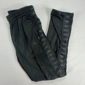 Kappa Track Pants Mens Medium Black Logo Tape Zip Hem Athletic Joggers